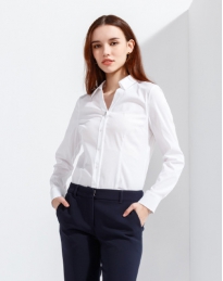 春夏款通勤风长袖衬衫职业OL V领衬衣