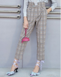 格子高腰休闲裤女显高显瘦宽松chic直筒裤2020年春季新款