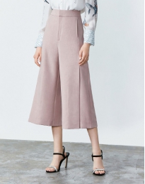 气质浅粉宽松显瘦开叉九分阔腿裤