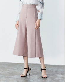 气质浅粉宽松显瘦开叉九分阔腿裤