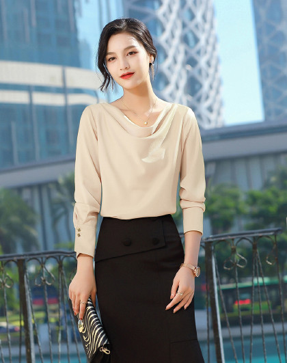 女长袖韩版时尚气质洋气宽松上衣设计感小众缎面雪纺衬衣